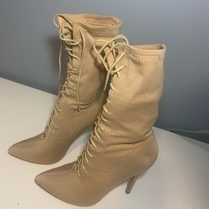 Beige Laced Stiletto Boots